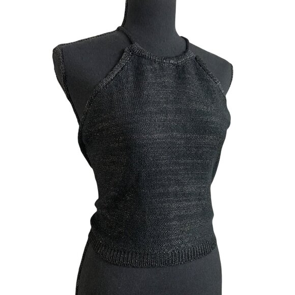 Wild Fable Womens Black Halter Neck Knit Crop Top w/ Adjustable Tie Back Small - Picture 4 of 16